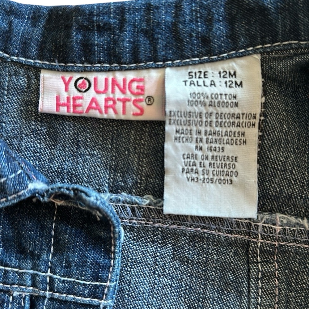 Young Hearts Pink Eyelet and Blue Denim Matching Set with Ruffles, size 12M - Picture 2 of 8